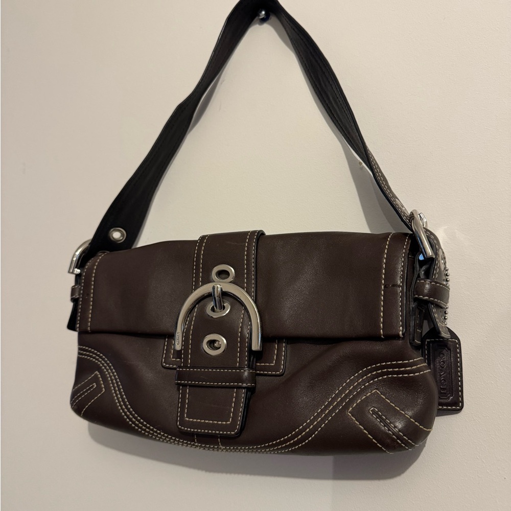 Coach Chocolate Leather Bag with Silver Accent